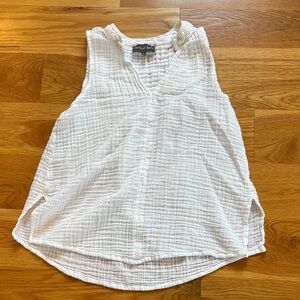 Michael Stars White Cotton Gauze Sleeveless V-Neck Tank